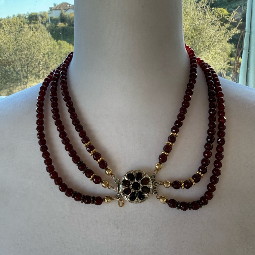 Vintage Garnet Necklace 925 Clasp, Fine Estate Jewelry